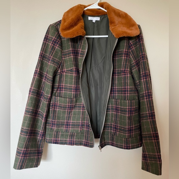 Emory Park Stitch Fix Plaid Jacket with Faux Fur Collar Size Medium - Picture 2 of 6